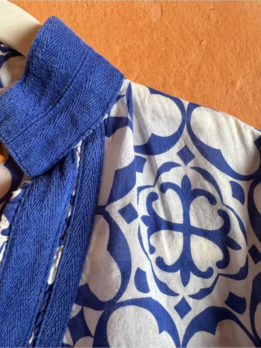 Tory Burch Blue White Printed Cotton Tunic Blouse Cover Up Size 10